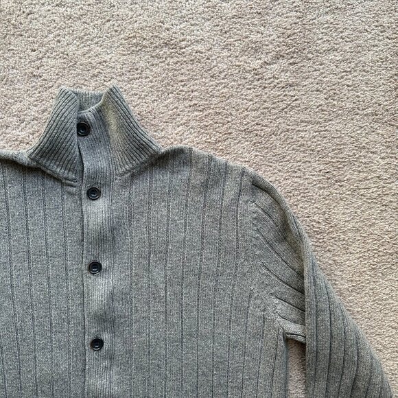 Gap Sweater Womens XL Wool Linen Blend Button Up Long Sleeve Mock Neck Brown - Picture 5 of 11